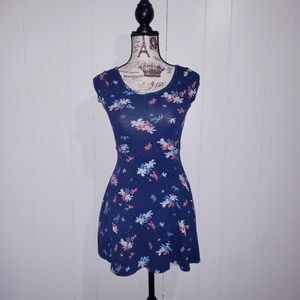 Blue Floral Cross Back Babydoll Dress XS